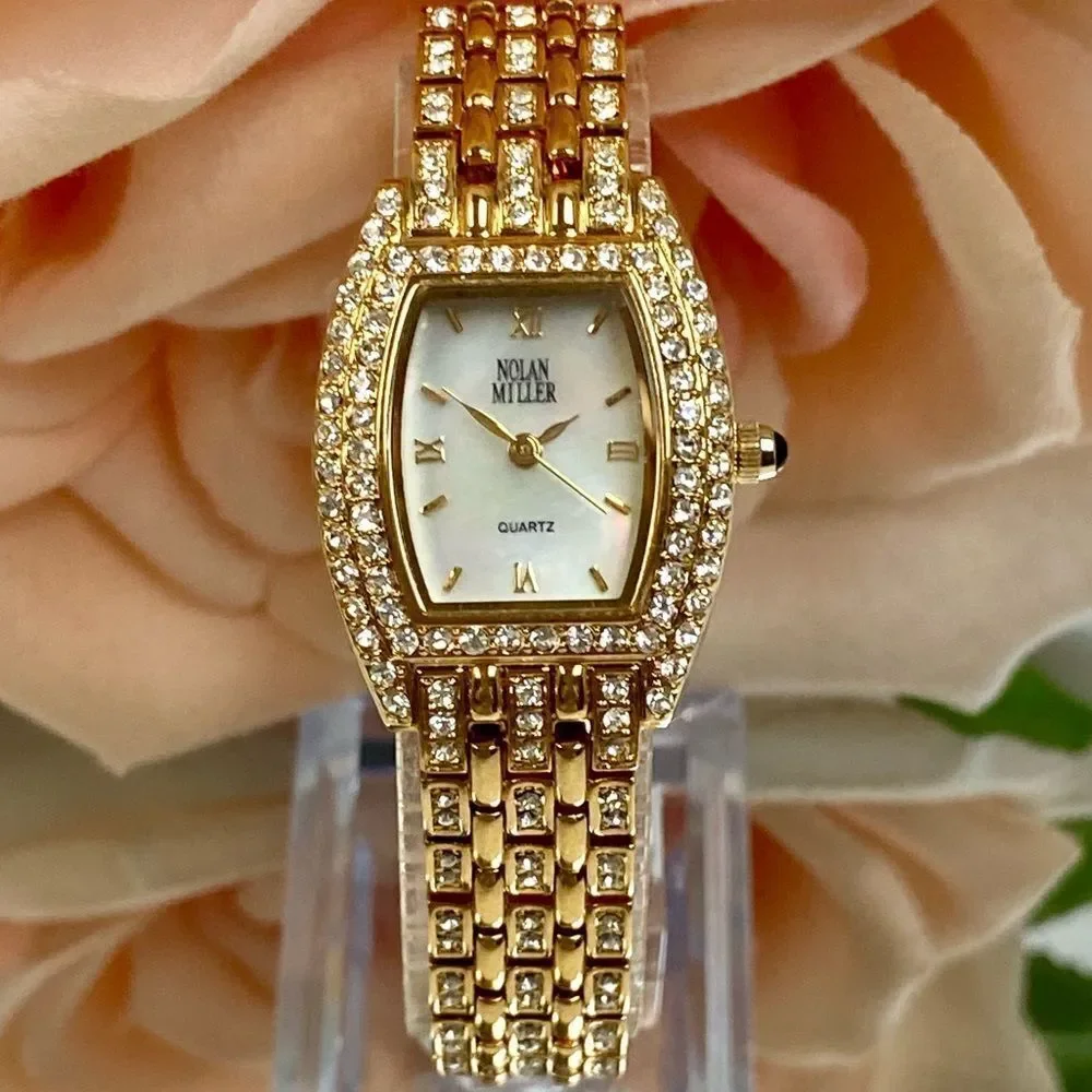 Nolan Miller Glamour Collection Rhinestone Accented Tonneau Case Watch